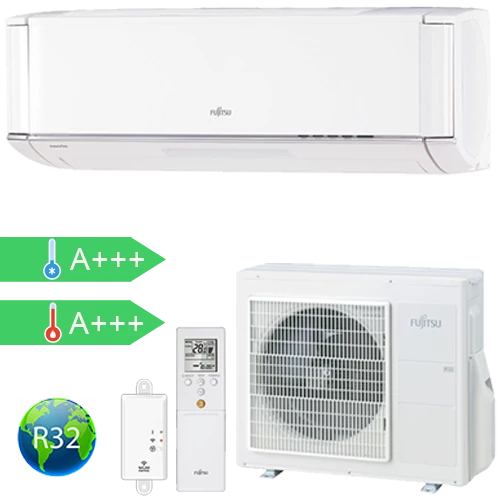 FUJITSU ASYG12KXCA/AOYG12KXCA (kültéri + beltéri egység) Oldalfali split klíma 3,4 kW Hősz. Inver. R32