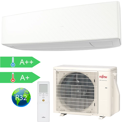 FUJITSU ASYG12KETF/AOYG12KETA (kültéri + beltéri egység) Oldalfali split klíma(Fehér) 3,4 kW Hősz. Inver. R32